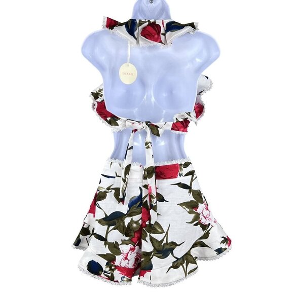 Luxxel NWT S Floral Ruffled 2 Piece Crop Top High Waist Short Set Marilyn Monroe - Picture 2 of 16